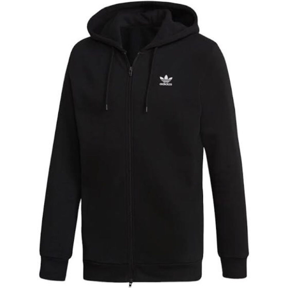 Adidas Men's Black Trefoil Fleece Zip-Up Hoodie S